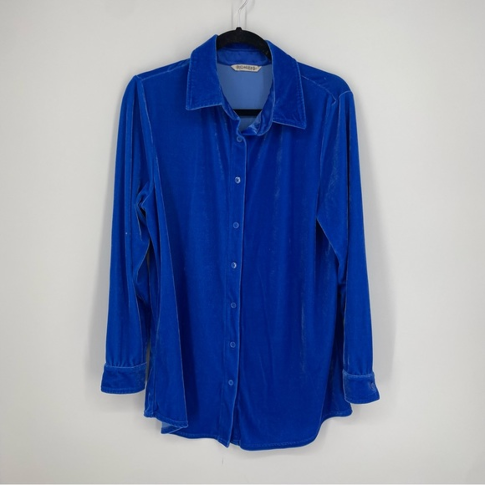 Soft‎ Surroundings Blue Velvet Boyfriend Shirt Sz S button front